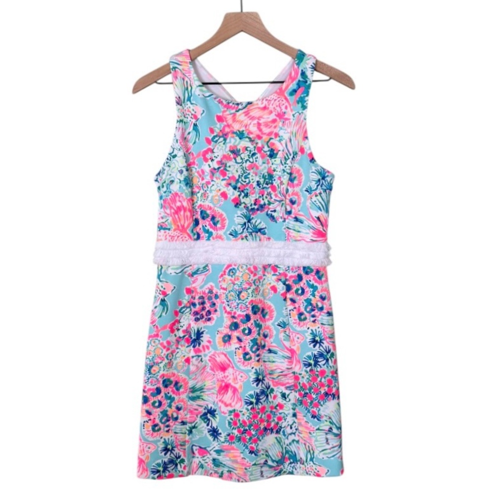 Lilly Pulitzer Arden Shift Dress Serene Blue‎ Gypsea Blue Pink White Fish Small